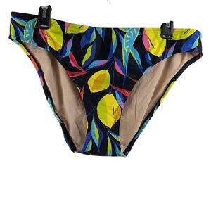 Tabitha Brown Lemon Print Bikini Bottom Hipster Black XL Swimsuit Modern French
